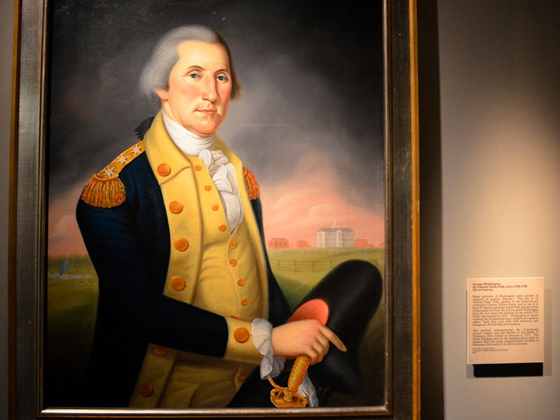 A portrait of George Washington on display at the West Point Museum.